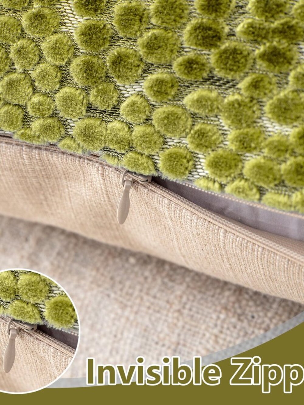 Lumbar Pillow Covers 12x20 Inch Set of 2, Jacquard Velvet, Olive Green - Picture 4 of 8
